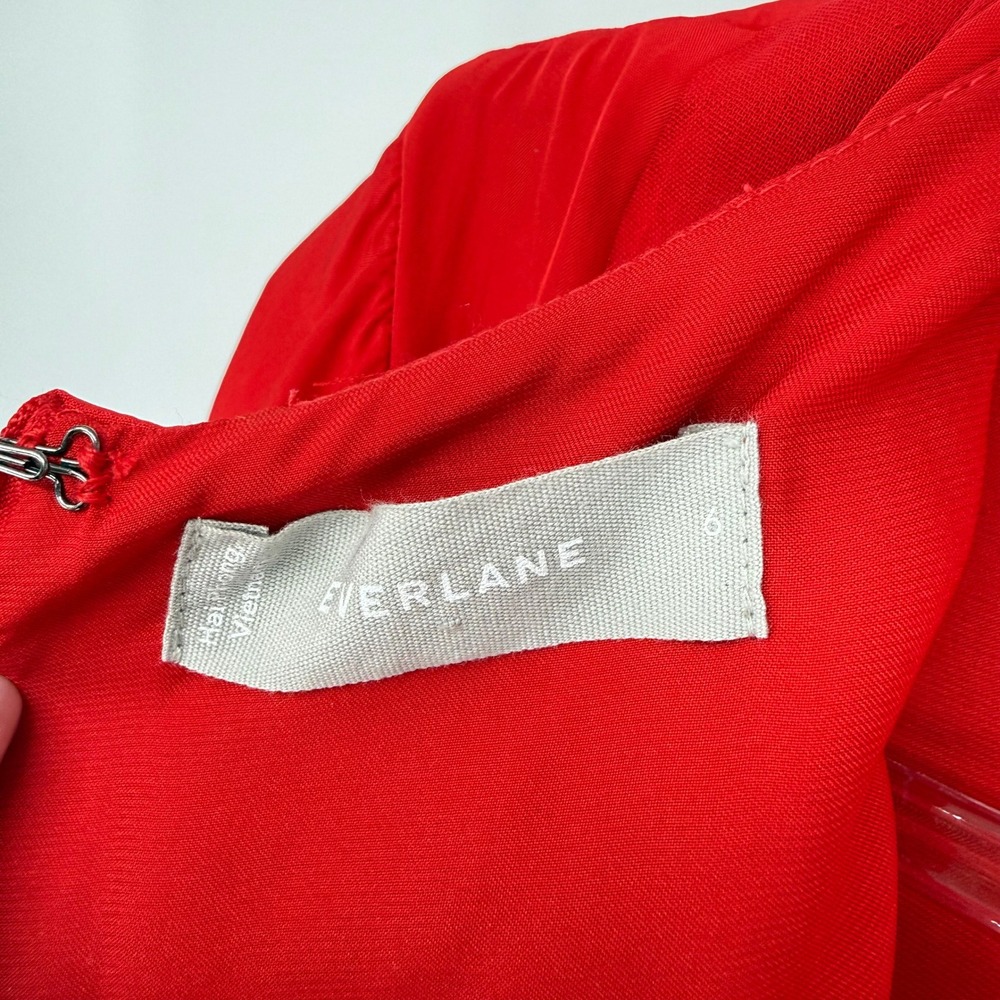 Everlane Women's Short Sleeve Red Striped‎ Ruched Dress - Picture 8 of 14